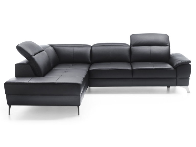 Угловой кожаный диван черного цвета